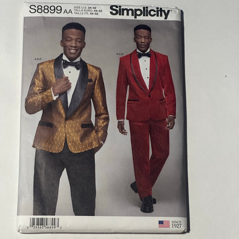 Simplicity S8899 Mens Sewing Pattern Size 34-42 Tuxedo Jacket Pants Bow Tie 2019